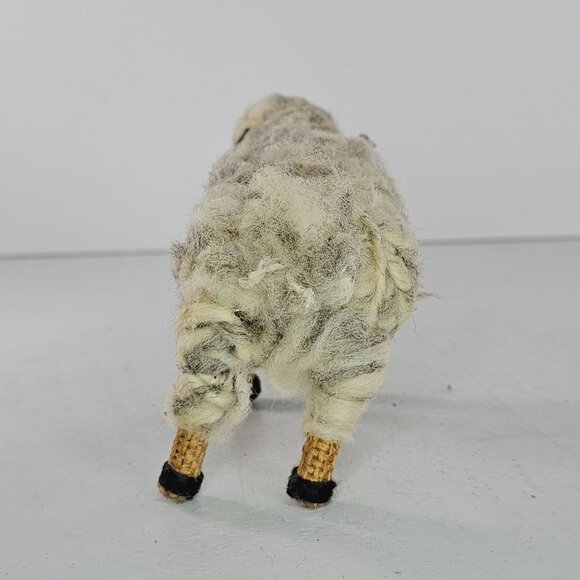 Handcrafted Wool Yarn Burlap Felt Sheep Figurine Folk Art - Picture 6 of 9